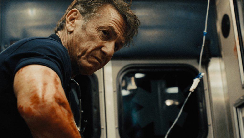 Sean Penn in Asphalt City. Injured paramedic inside ambulance. Movie review.