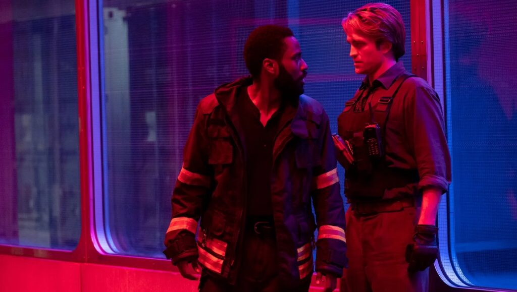 John David Washington and Robert Pattinson in Tenet, a film about belief and fugue.