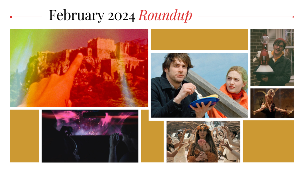 February 2024 Roundup. Collage of movie stills and TV show images. Entertainment news and reviews.