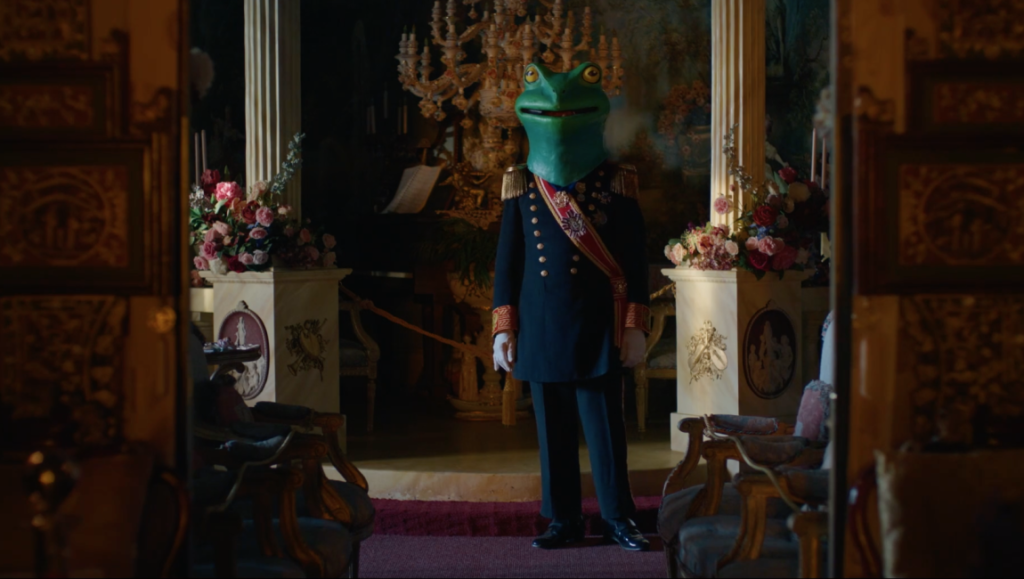 Animalia Paradoxa film still from Fantasia Fest 2024: Man in military uniform with a frog head.