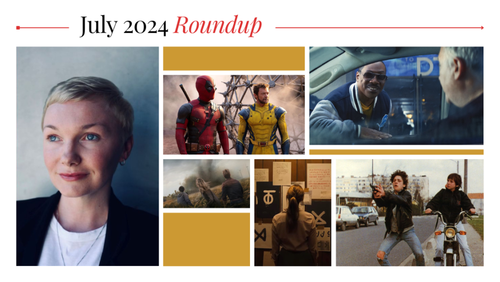 July 2024 Roundup: Interviews, Essays, Reviews & More July 2024 Roundup: Movie stills featuring Deadpool, Wolverine, Eddie Murphy, and more. Woman with short hair.