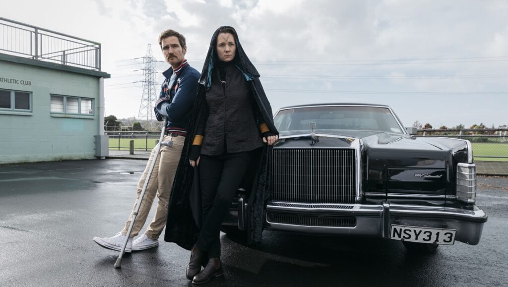 The Paragon at Fantasia Fest 2024. Actors pose with a classic black car. Fantasia Film Festival.