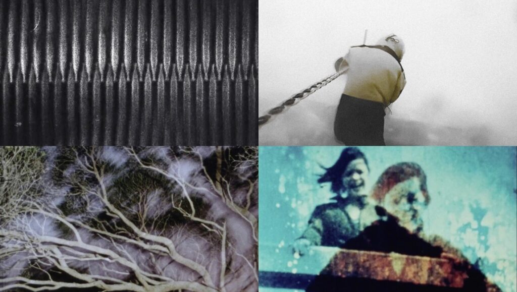 Crossroads 2024: Winds of Change collage. Features abstract textures, a person pulling a rope, trees, and blurred figures.