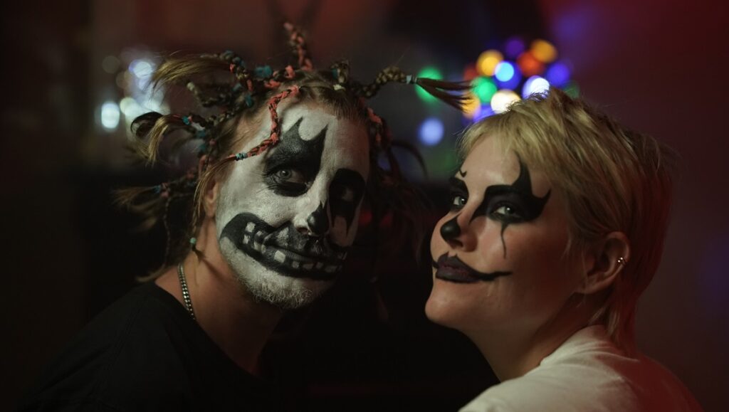 Nathan Tape's Off Ramp review: Two people in black and white clown makeup.