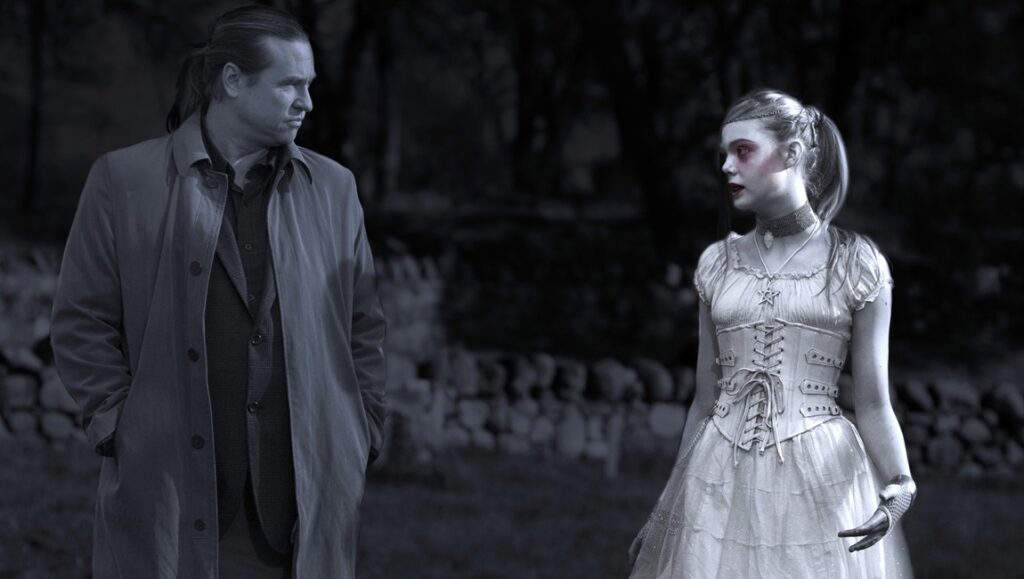 Francis Ford Coppola's *Twixt* film still. Val Kilmer and Elle Fanning in a gothic horror scene.