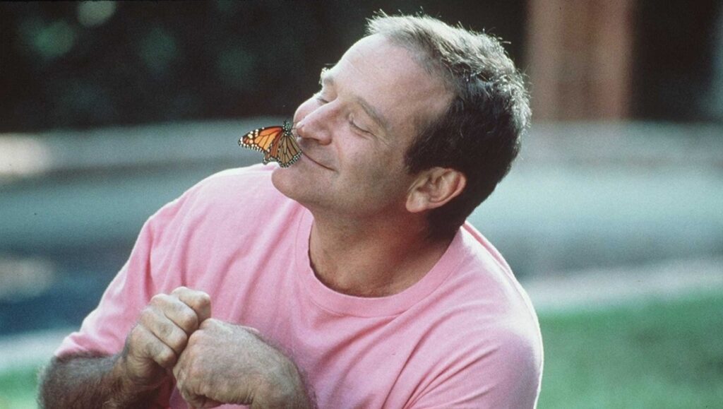 Jack — Francis Ford Coppola Robin Williams in Jack (1996). Butterfly on his nose. Francis Ford Coppola film. Gardens of Stone.