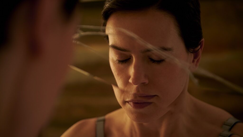 Daisy Ridley stars in Magpie, directed by Sam Yates. Close-up of Ridley with eyes closed.