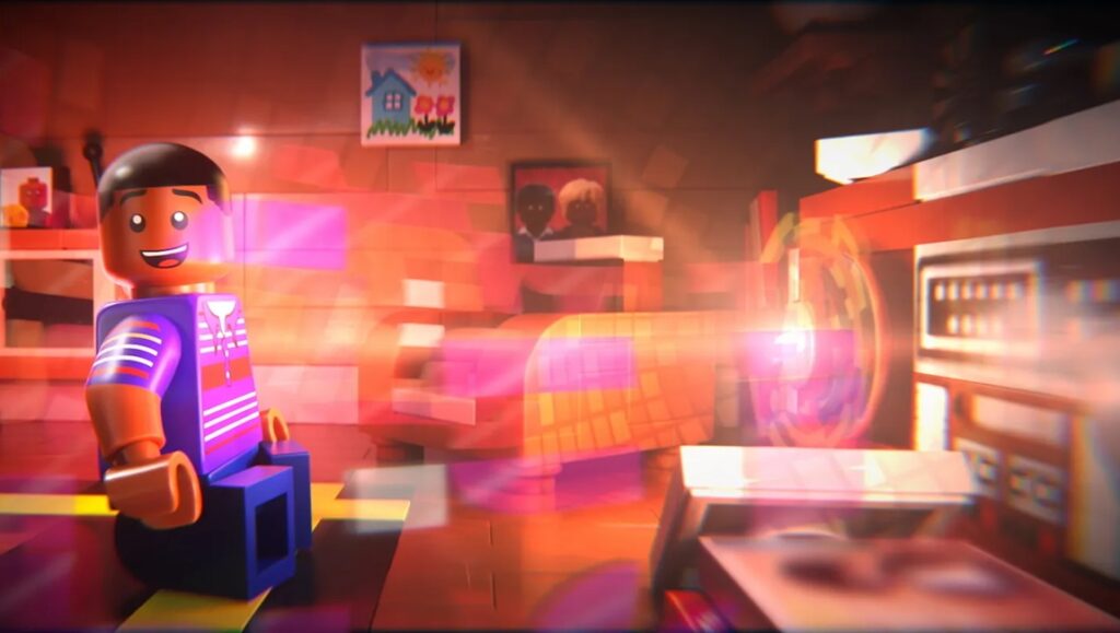 Piece by Piece movie review: LEGO figure in a LEGO room. Animated film still.