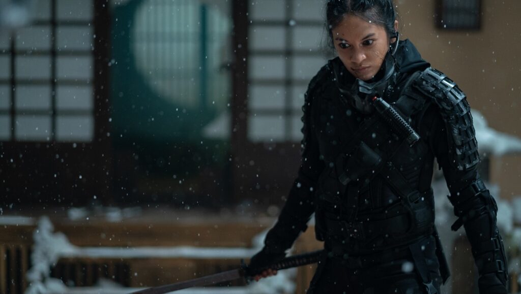 The Shadow Strays review: Woman in tactical gear with sword. Timo Tjahjanto Netflix film.