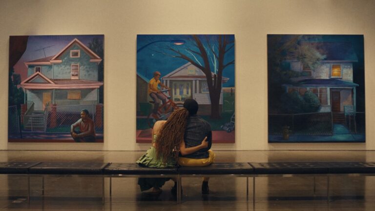 Titus Kaphar's Exhibiting Forgiveness art review. Couple views paintings of houses, evoking themes of home, memory, and forgiveness.