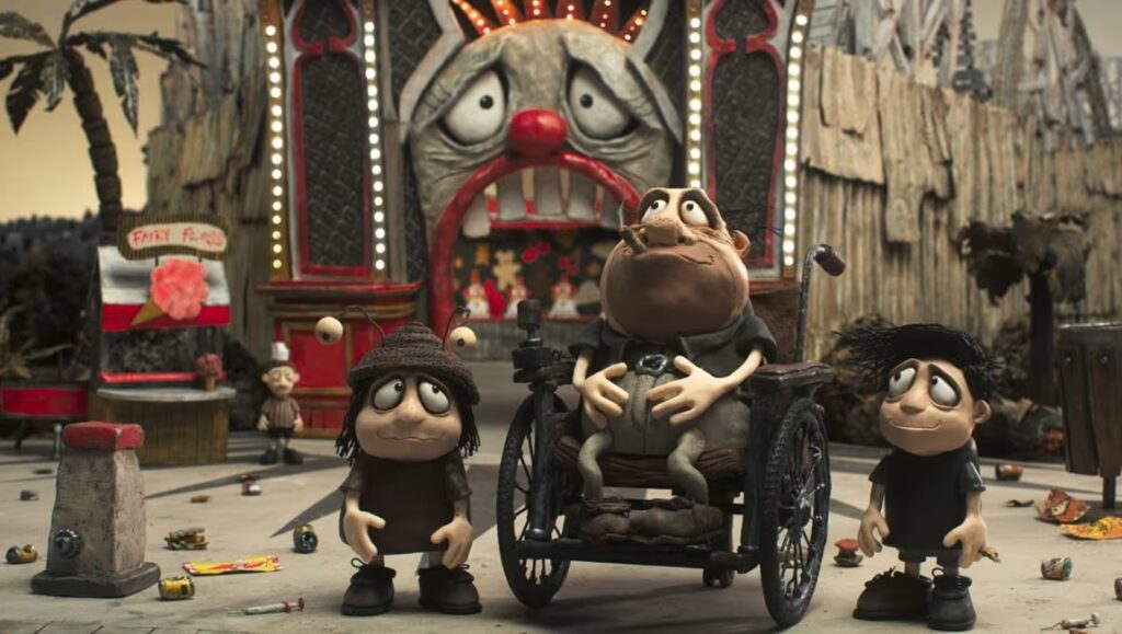 Memoir of a Snail movie scene with claymation characters. Adam Elliot film review. Stop motion animation.