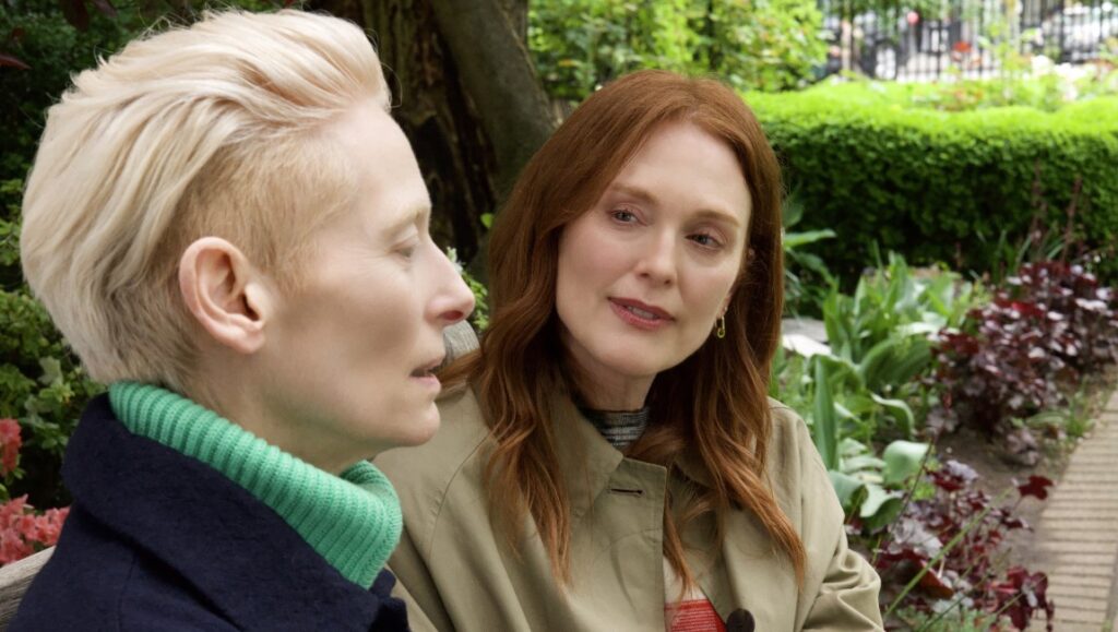 Tilda Swinton and Julianne Moore in The Room Next Door, Pedro Almodóvar's new film.