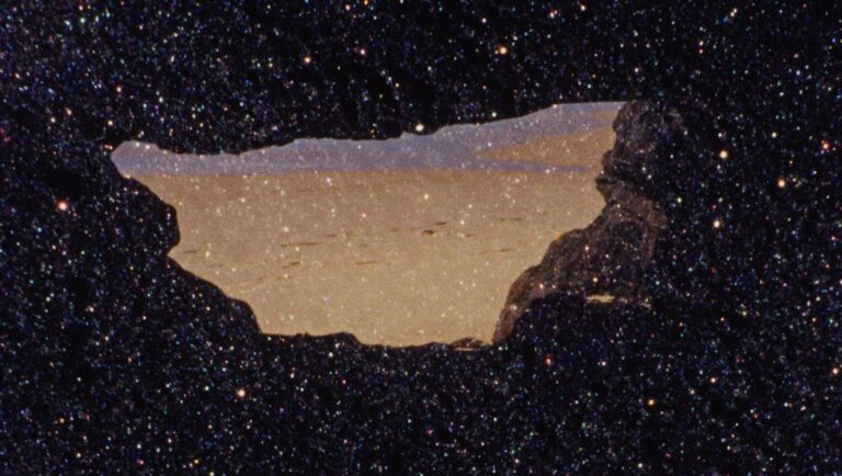 Archipelago of Earthen Bones still from Cinéma du Réel film festival. Abstract island in starry night.