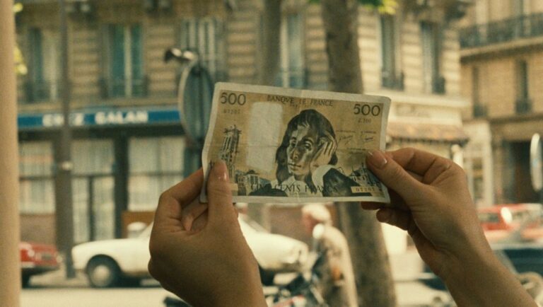 Still from L'Argent by Robert Bresson. Hands holding a 500 Francs banknote. French cinema, moral collapse.