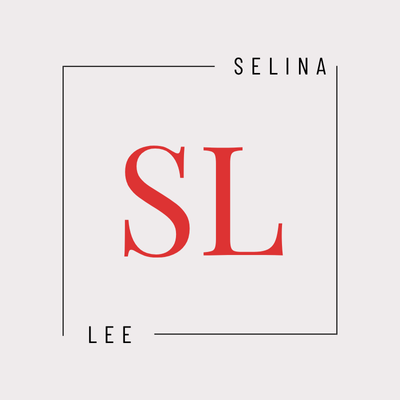 Selina Lee logo. Red SL letters in a square frame. Minimalist design.