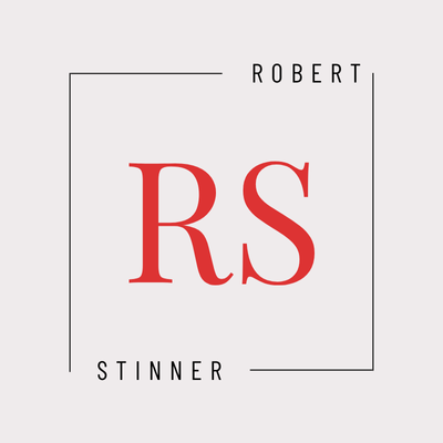 Robert Stinner logo. Red RS letters in a square frame. Business branding.
