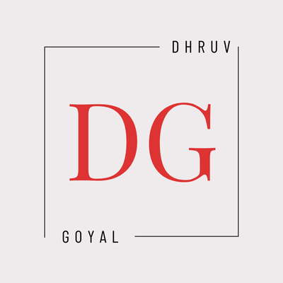 Red DG initials logo. Dhruv Goyal name design with a square frame. Minimalist brand identity.