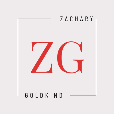 Zachary Goldkind logo. Red ZG letters in a square frame. Modern brand design.