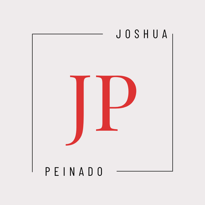 Joshua Peinado logo. Red JP initials within a square frame. Modern hair salon branding.