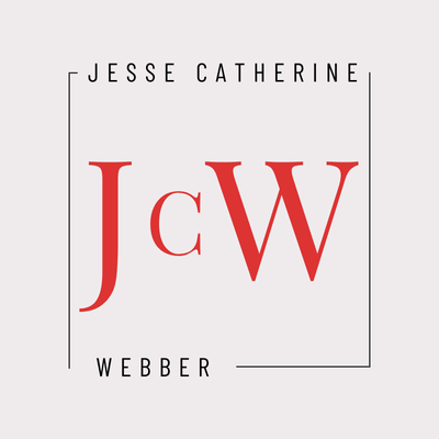 Jesse Catherine Webber logo. JCW monogram in red serif font within a square frame.