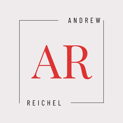Andrew Reichel logo. Red AR monogram within a square frame. Modern, minimalist design.