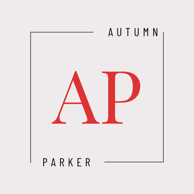 Autumn Parker logo. Red AP letters inside a partial square frame. Minimalist design.