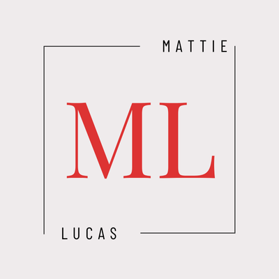 Mattie Lucas logo. Red ML letters, framed. Minimalist design.