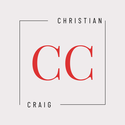 Christian Craig logo. Red CC letters in a square frame. Modern, minimalist design.