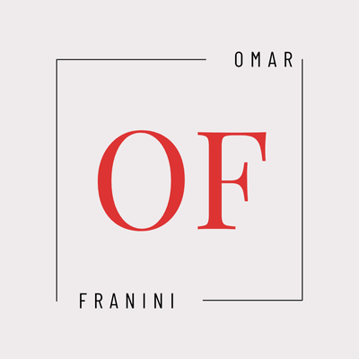 Omar Franini logo. Red OF letters inside a square frame. Brand identity.