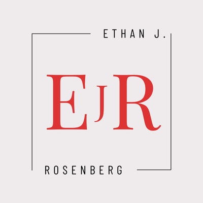 Ethan J. Rosenberg logo. Red EJR initials within a square frame. Business branding.