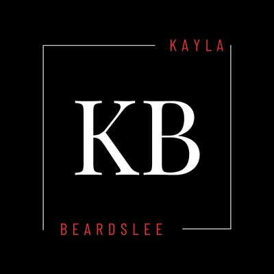 Kayla Beardslee logo. KB initials in white on black, framed by a square. Modern, minimalist design.