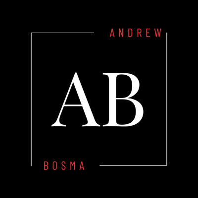 Elegant logo: Andrew Bosma, initials AB. Modern design with a black background and white lettering.