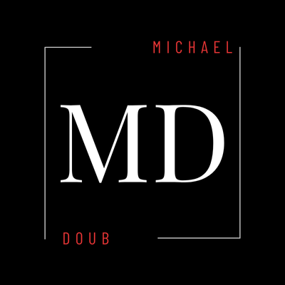 Michael Doub logo. White MD letters on black background. Modern, minimalist design.