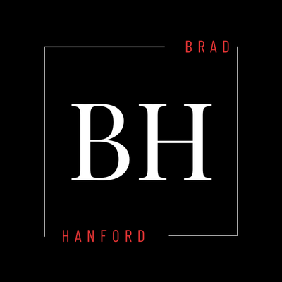 BH logo in white on black. Brad Hanford text. Minimalist design.