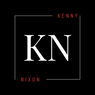 KN logo. Kenny Nixon brand. White letters on black background. Minimalist design.