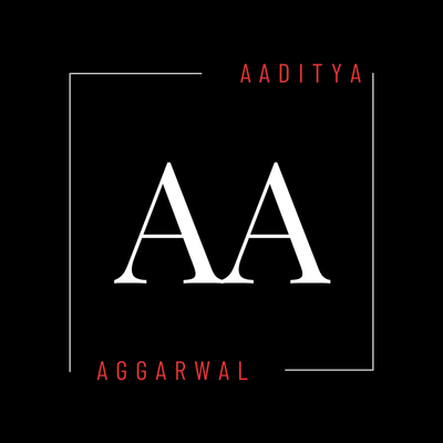Aaditya Aggarwal logo. AA initial monogram in white on a black background. Minimalist design.