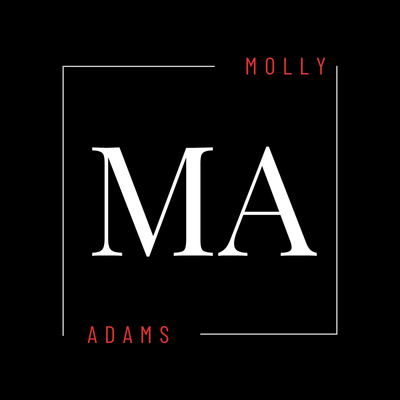 Logo with MA in white, Molly Adams in red, and a black background.