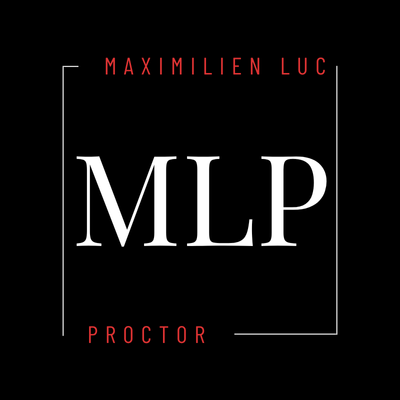 MLP Proctor logo. Maximilien Luc Proctor branding in white text on a black background.