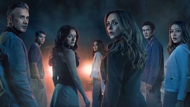 I Know What You Did Last Summer TV series cast. Group of young adults in a suspenseful, dark setting. Horror TV show promo.