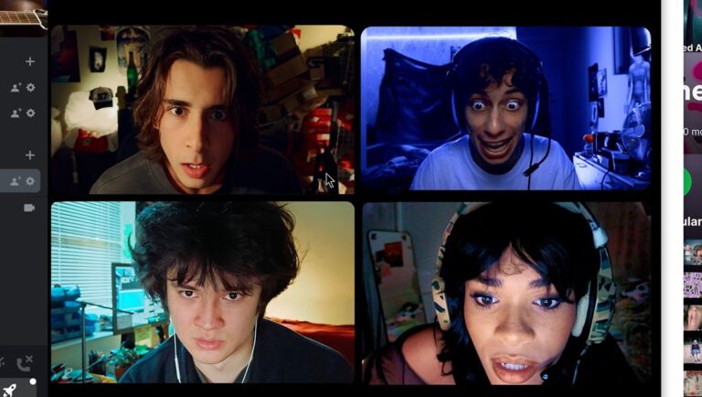 Four people in a video call. Online meeting, virtual conference, or remote collaboration. Digital communication.